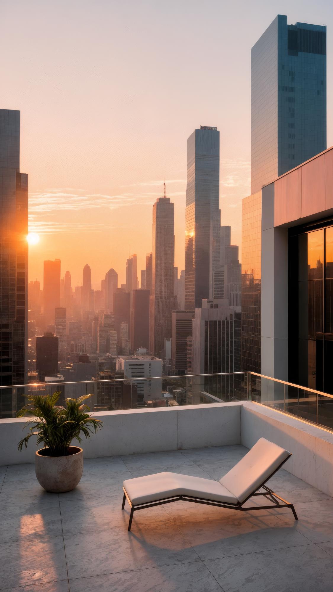 balcony view over city, golden hour